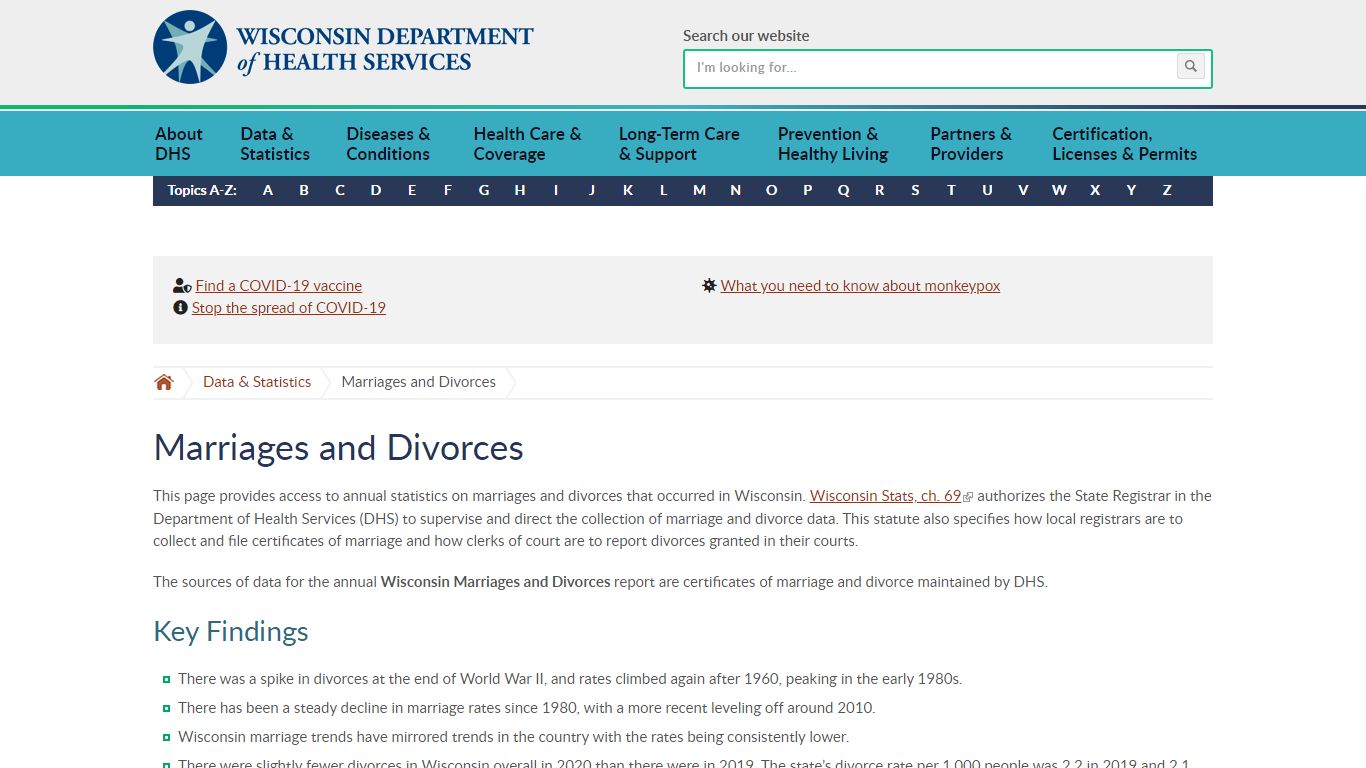 Marriages and Divorces | Wisconsin Department of Health Services